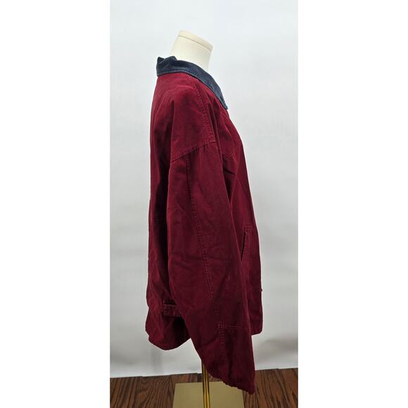 Vintage 90's Cherokee Barn Duck Coat/Chore Jacket Red Canvas Corduroy Collar - Picture 2 of 4